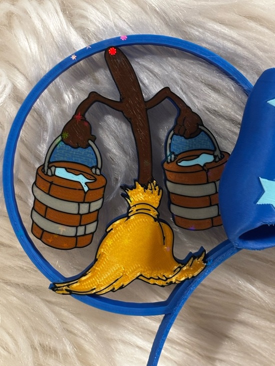 Hand Crafted Blue Sorcerer Mouse Ear Headband with Star Bow - Picture 3 of 12